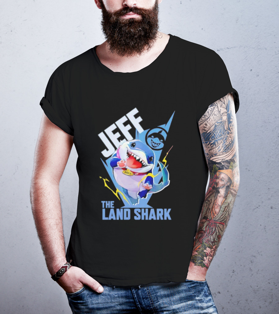 Jeff The Landshark Fun Colorful Cartoon Character With Lightning Bolt T-Shirt