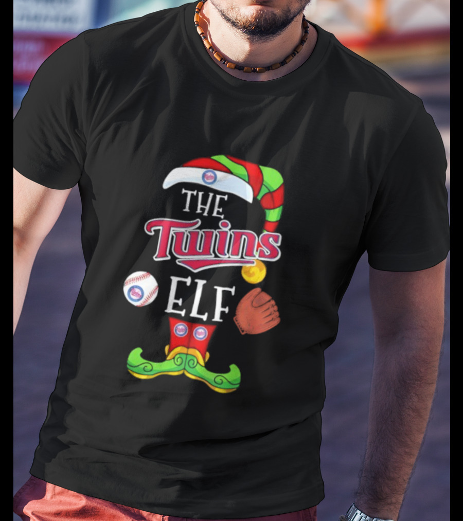 The Twins ELF Holiday Baseball Theme Hat And Glove T-Shirt