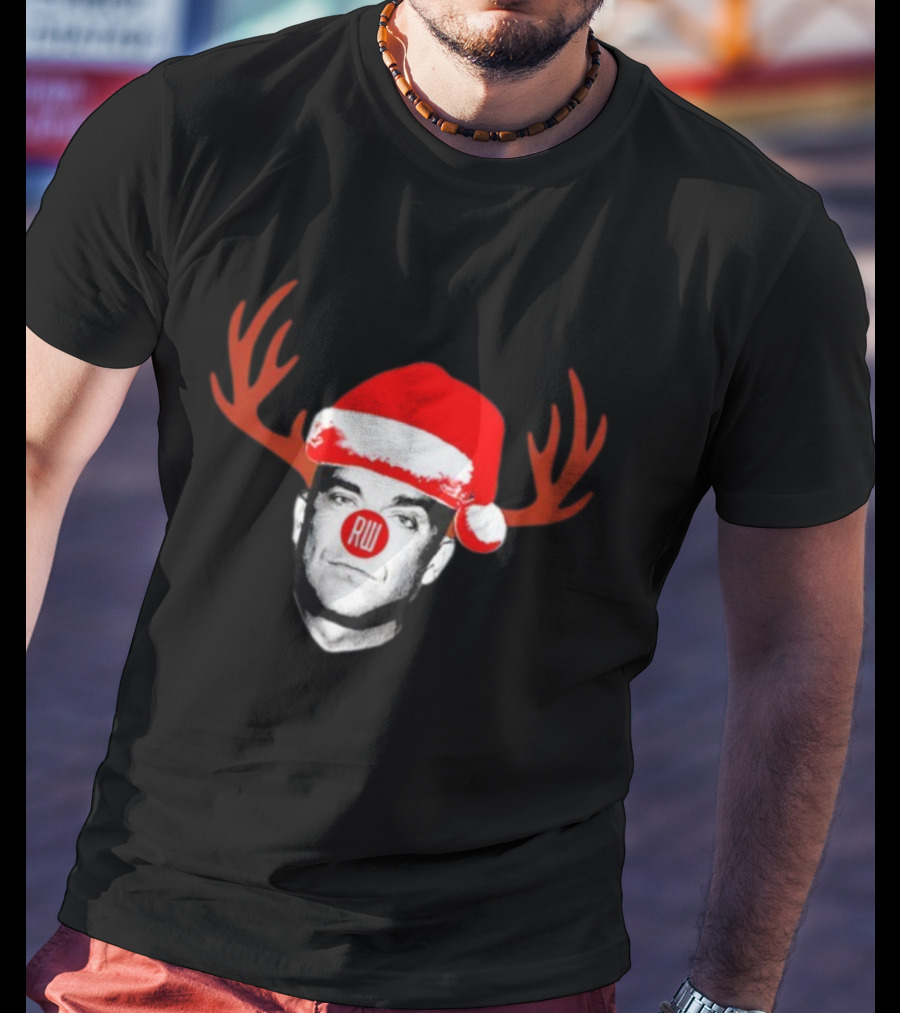 Rudolph Robbie Reindeer Santa Hat RW Nose Antlers Holiday T-Shirt