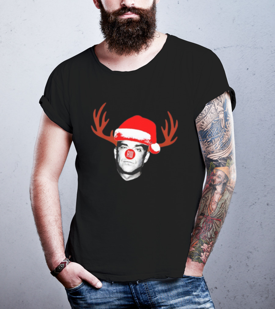 Rudolph Robbie Reindeer Santa Hat RW Nose Antlers Holiday T-Shirt