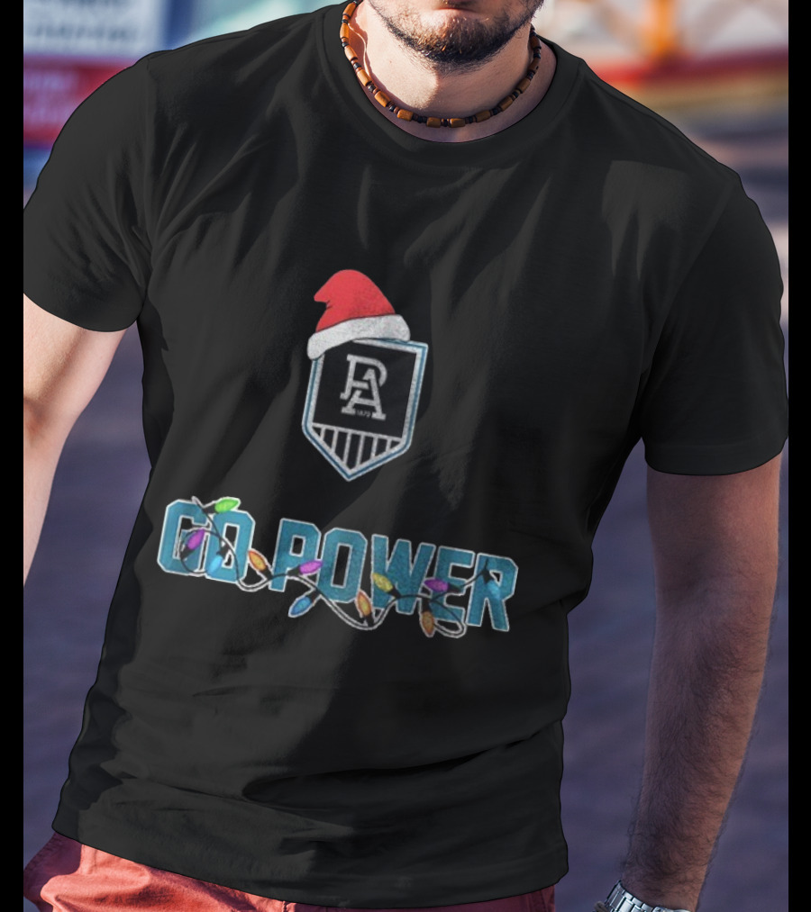 Port Adelaide Santa Hat Christmas Lights Go Power Players T-Shirt