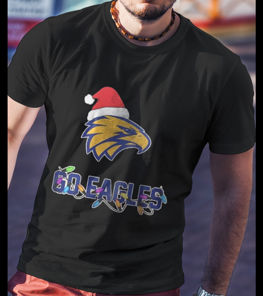 West Coast Eagles Go Eagles Christmas Santa Hat And Lights T-Shirt