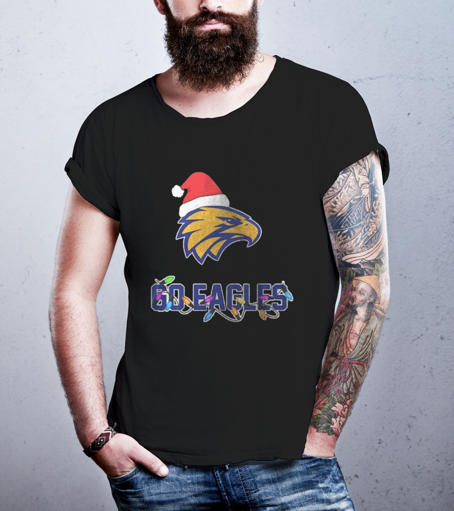 West Coast Eagles Go Eagles Christmas Santa Hat And Lights T-Shirt