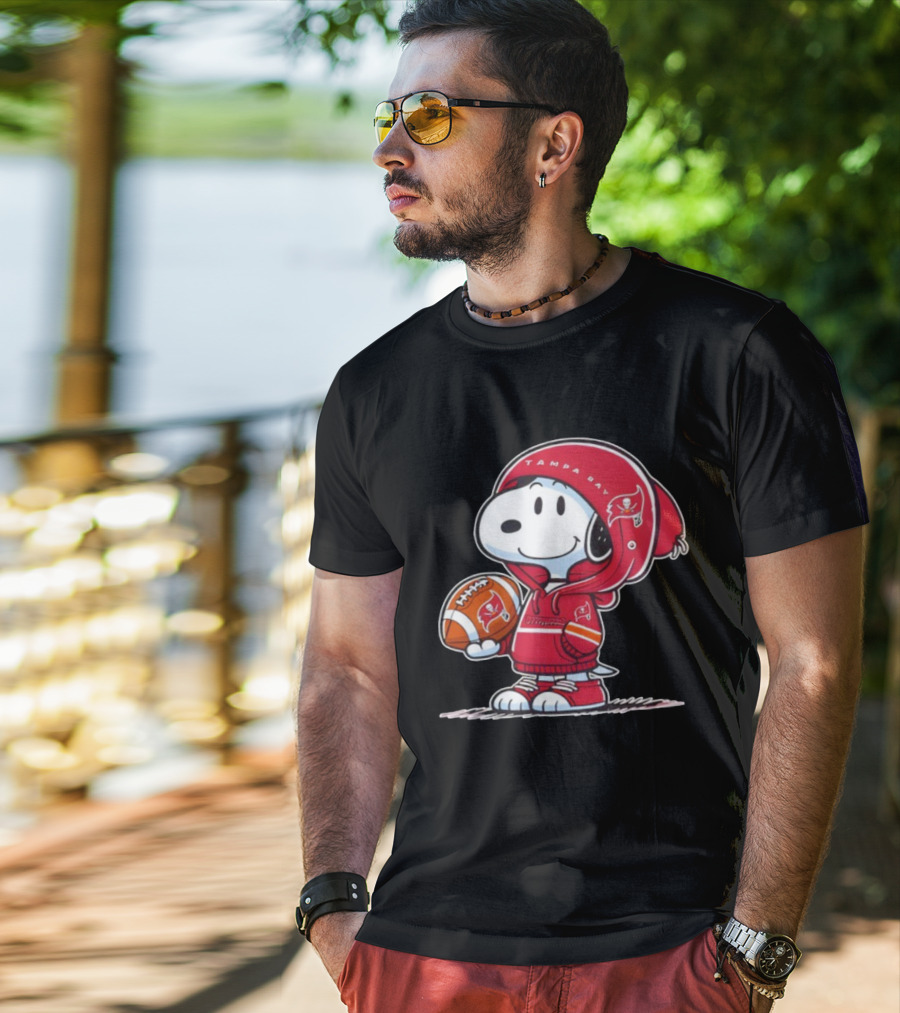 Snoopy Tampa Bay Buccaneers Football Outfit With Helmet And Ball Peanuts NFL Fan T-Shirt