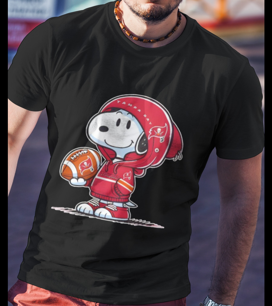 Snoopy Tampa Bay Buccaneers Football Outfit With Helmet And Ball Peanuts NFL Fan T-Shirt