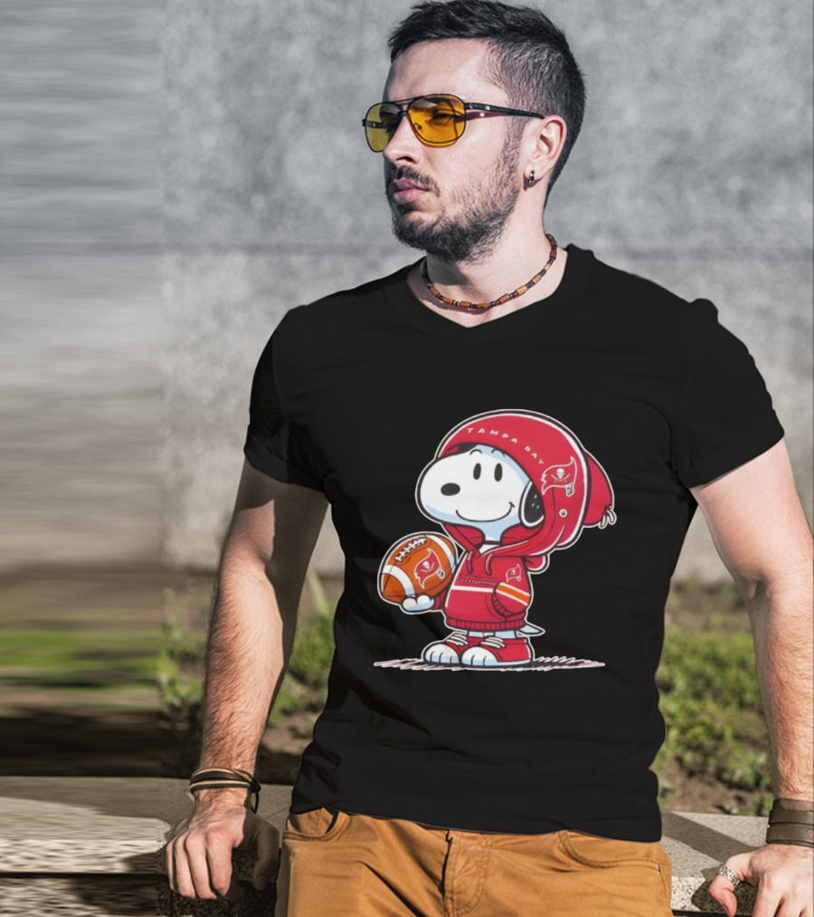 Snoopy Tampa Bay Buccaneers Football Outfit With Helmet And Ball Peanuts NFL Fan T-Shirt