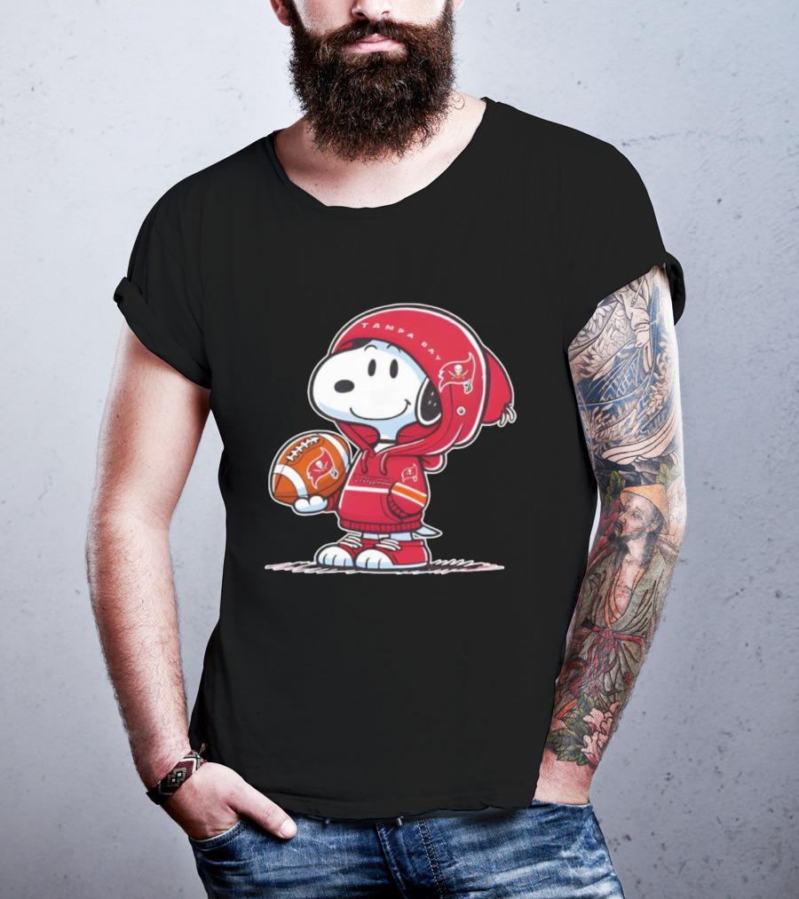 Snoopy Tampa Bay Buccaneers Football Outfit With Helmet And Ball Peanuts NFL Fan T-Shirt