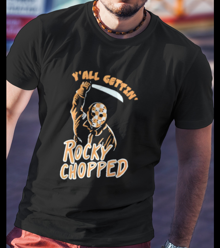 Y’all Gettin’ Rocky Chopped Checkered Mask And Machete Art T-Shirt