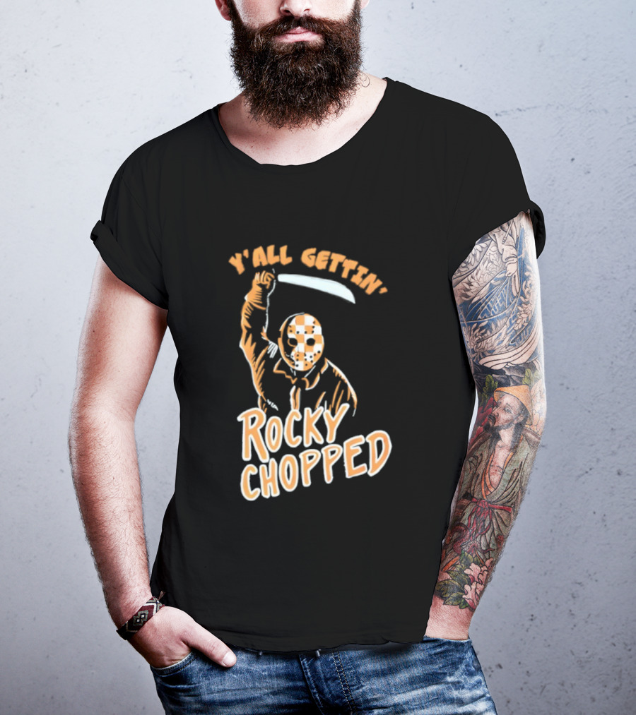 Y’all Gettin’ Rocky Chopped Checkered Mask And Machete Art T-Shirt