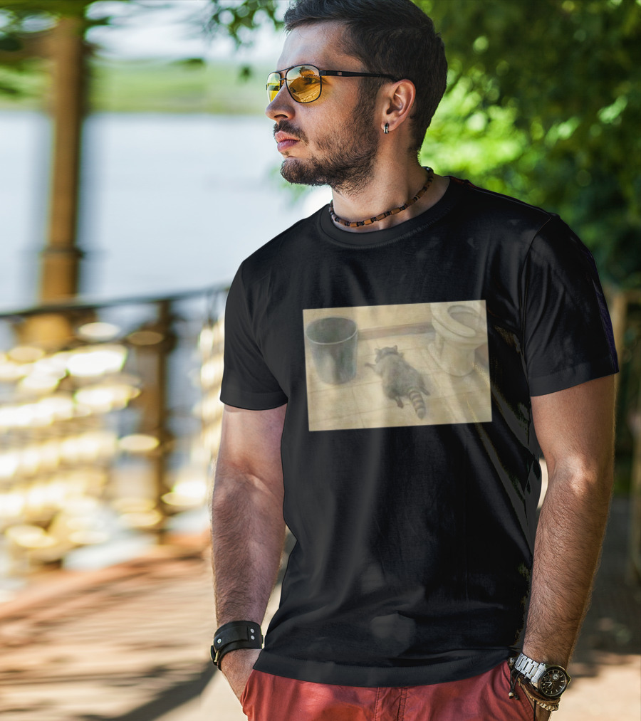 Raccoon Sleeping On Bathroom Floor Meme T-Shirt