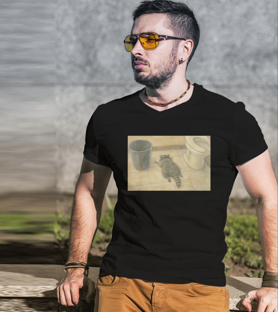 Raccoon Sleeping On Bathroom Floor Meme T-Shirt