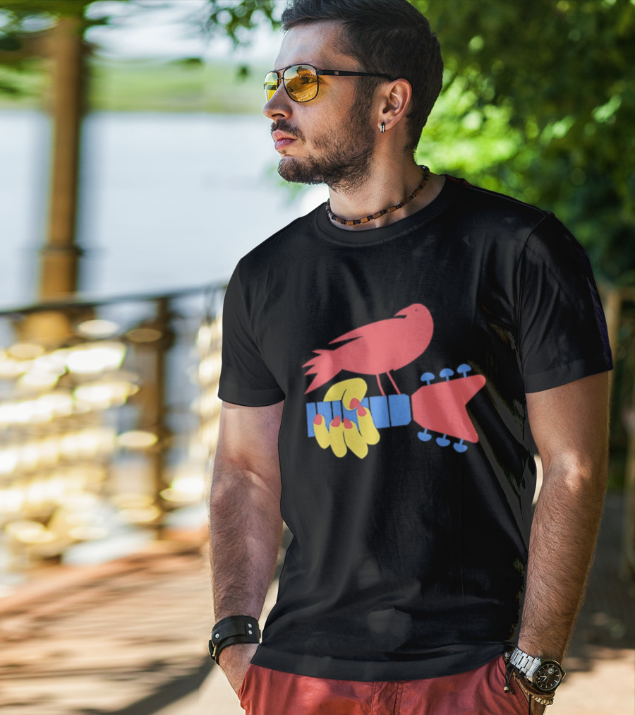 Woodstock Bird Holding Guitar Iconic Symbol T-Shirt