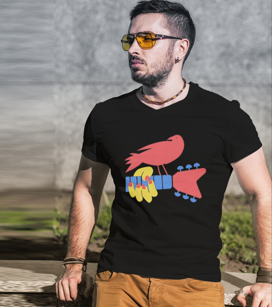 Woodstock Bird Holding Guitar Iconic Symbol T-Shirt