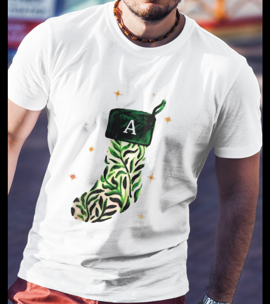 A Stocking Christmas Personalized A Monogram Leaf Pattern Holiday T-Shirt