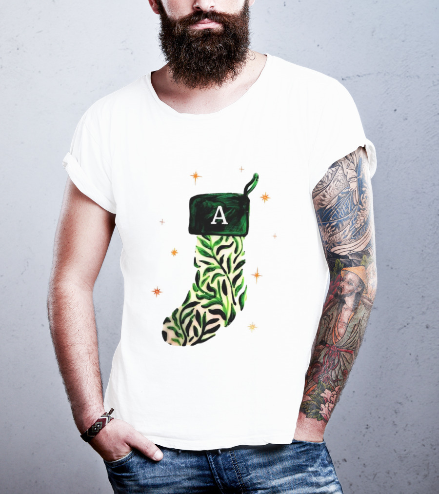 A Stocking Christmas Personalized A Monogram Leaf Pattern Holiday T-Shirt