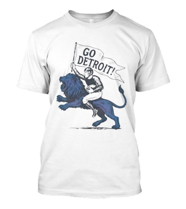Go Detroit Football Player Riding Lion T-Shirt