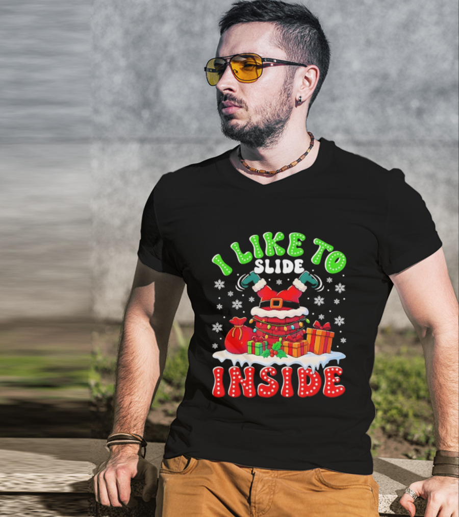 I Like To Slide Inside Funny Santa Christmas Couple Matching T-Shirt