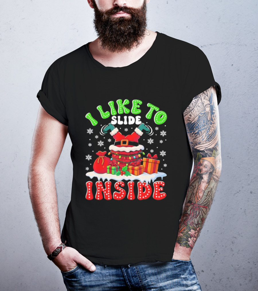I Like To Slide Inside Funny Santa Christmas Couple Matching T-Shirt