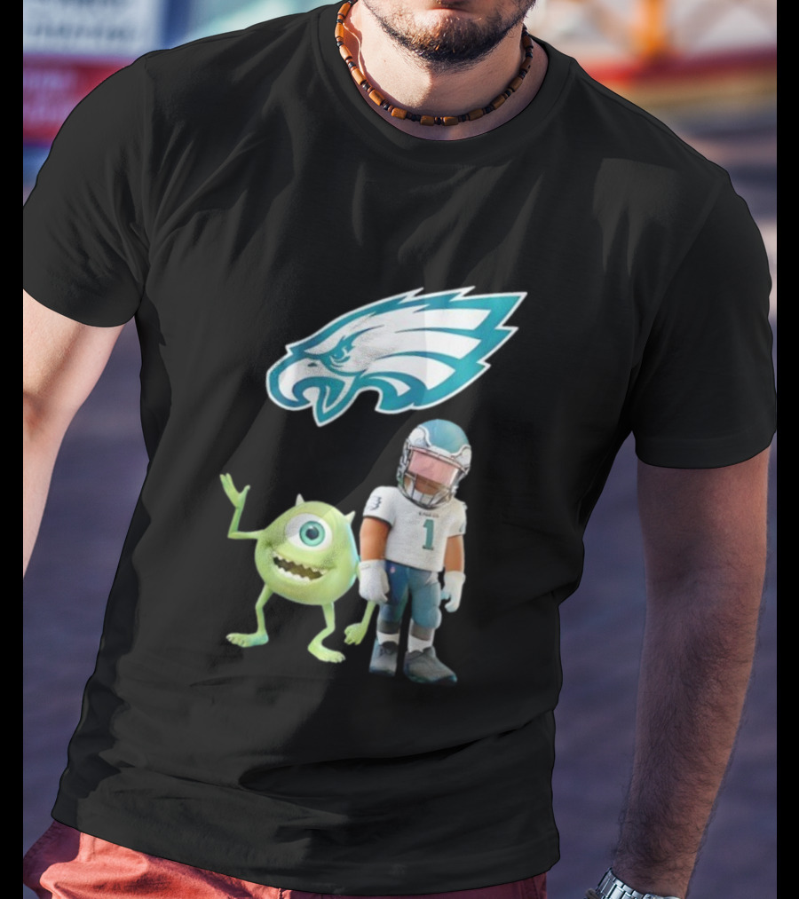 Philadelphia Eagles NFL Mike Wazowski Collaboration Football Fan Gear T-Shirt