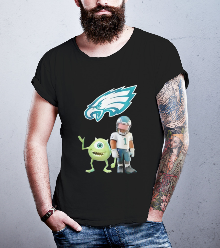 Philadelphia Eagles NFL Mike Wazowski Collaboration Football Fan Gear T-Shirt