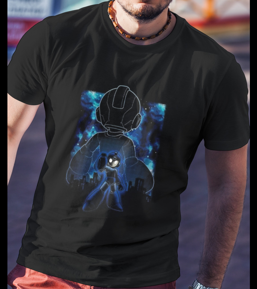 Rockman Nebula Mega Man Classic Video Game Skyline Retro Style T-Shirt