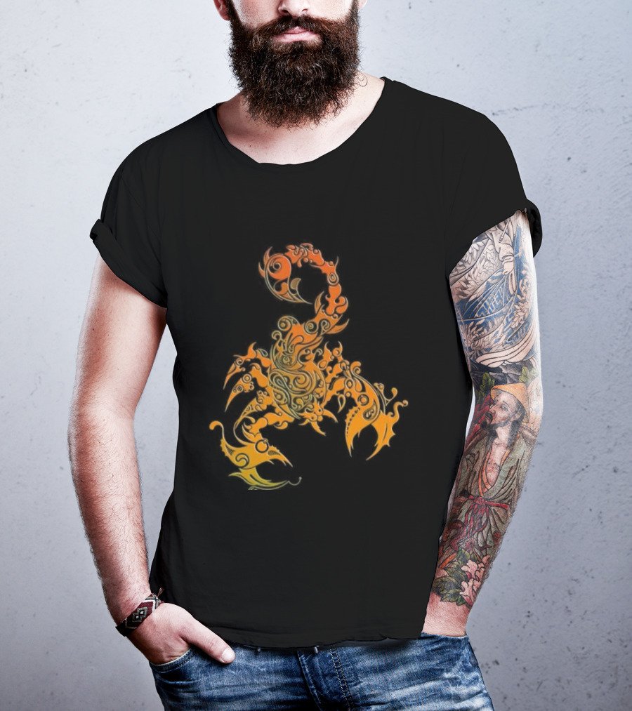 Scorpion Fiery Spirit Swirl Motif T-Shirt