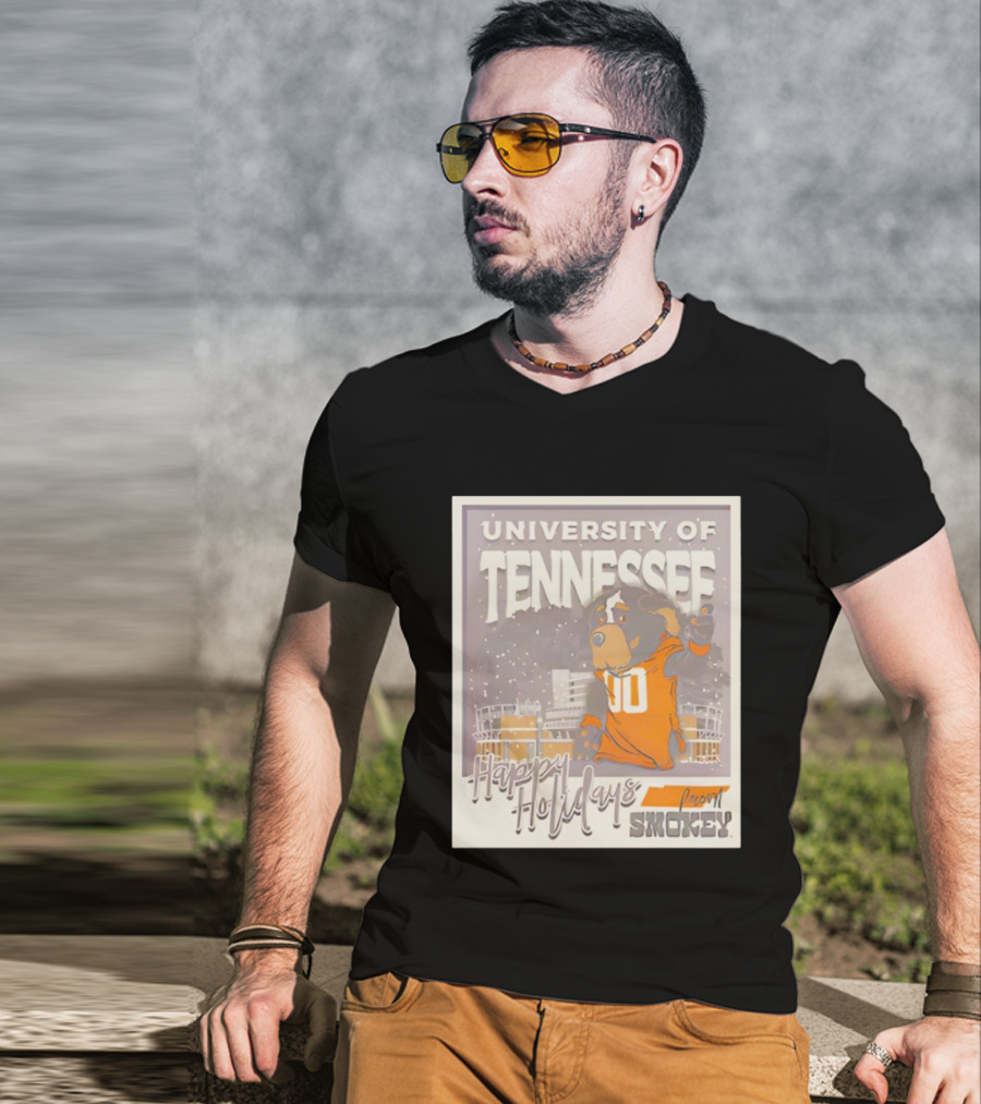 University Of Tennessee Happy Holidays From Smokey Stadium Scene T-Shirt