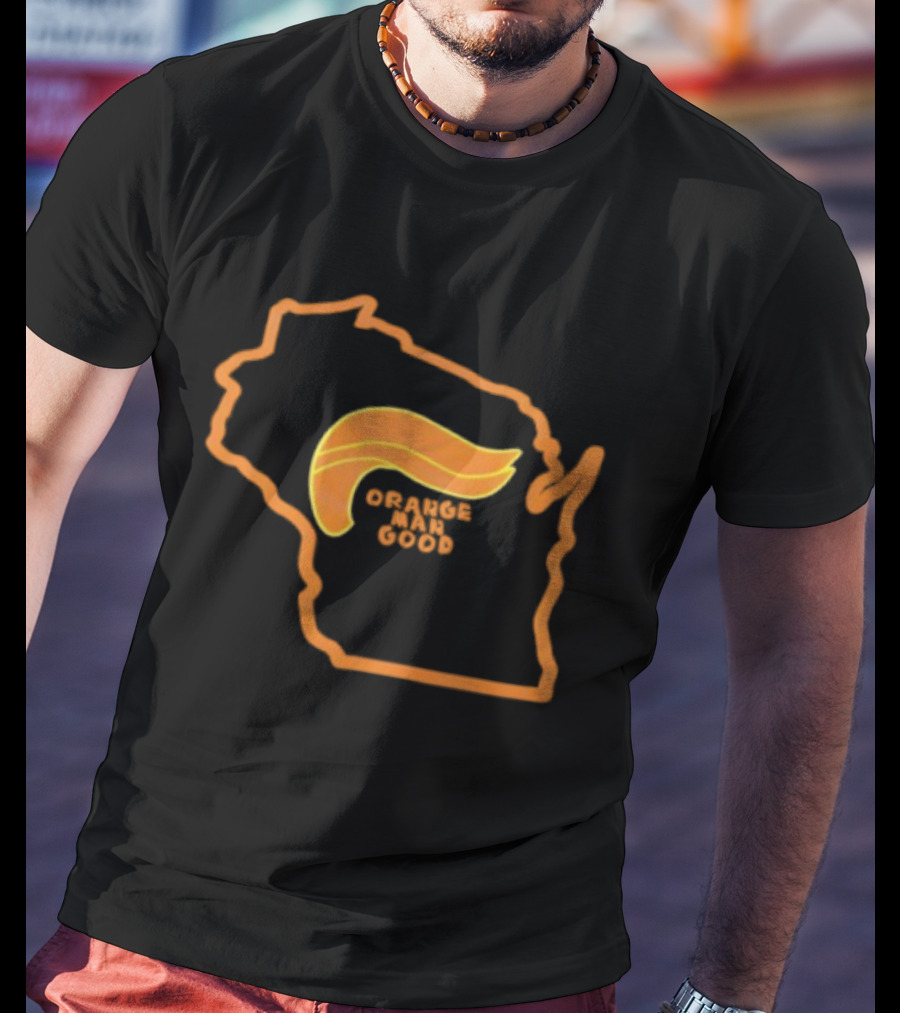 Trump 2025 Wisconsin Orange Man Good Map Outline Hair Icon T-Shirt