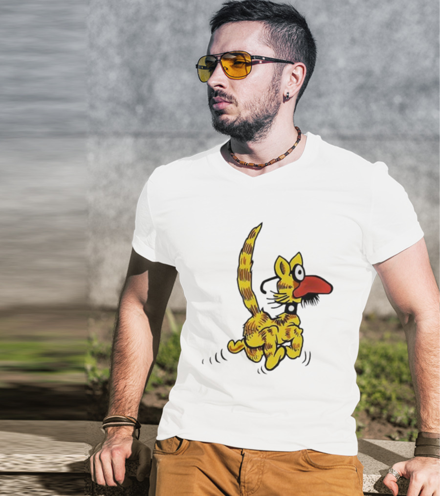 Don Martin Cartoon Yellow Cat With Red Nose Retro Humor Classic Comic Style T-Shirt