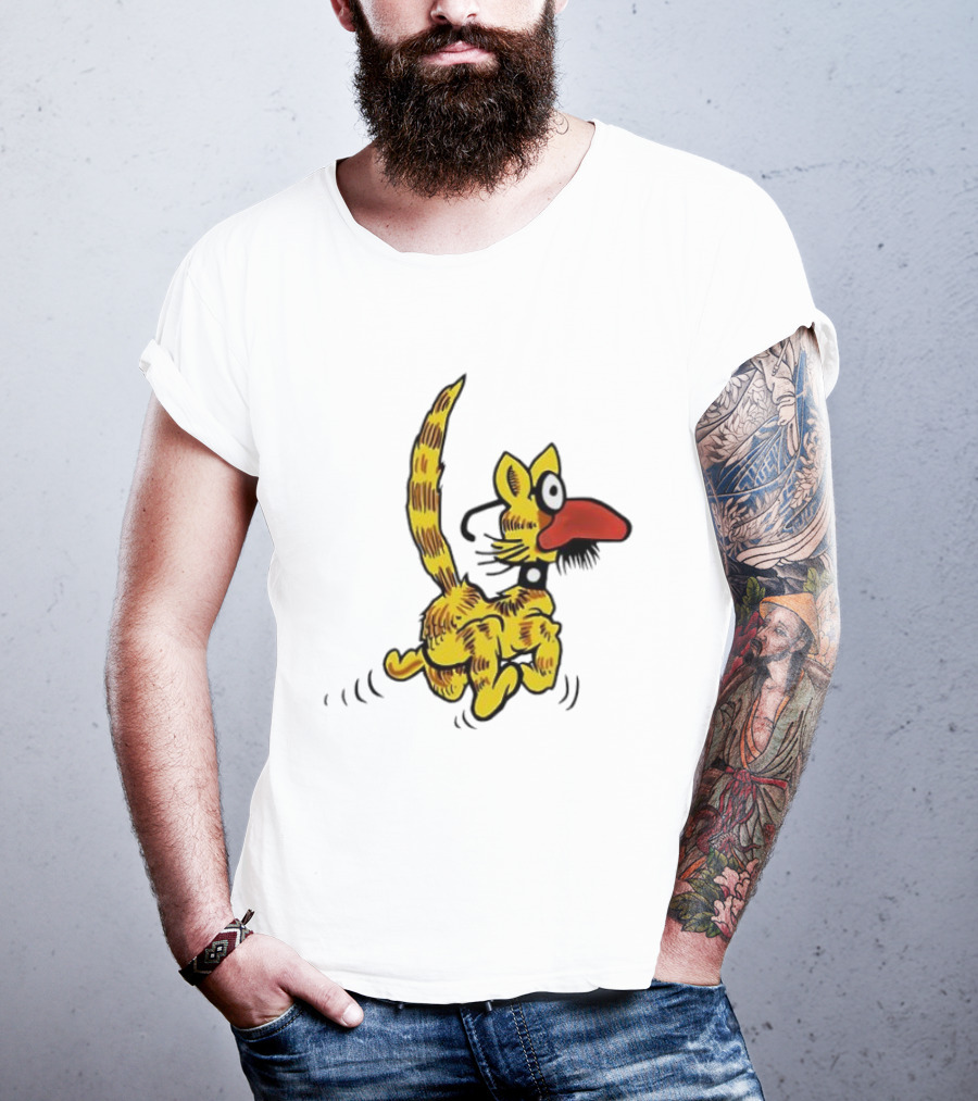 Don Martin Cartoon Yellow Cat With Red Nose Retro Humor Classic Comic Style T-Shirt