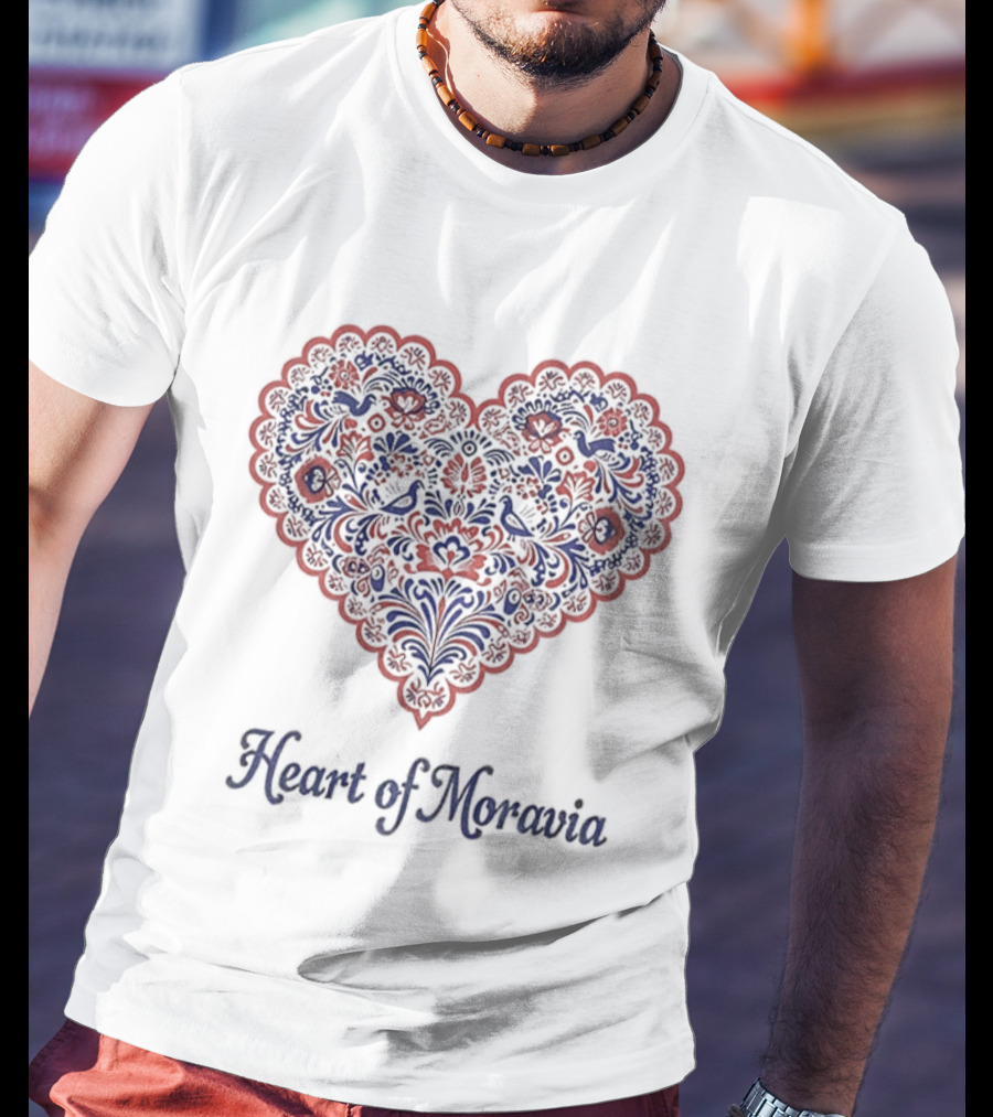 Heart Of Moravia Traditional Red Blue Floral Pattern T-Shirt