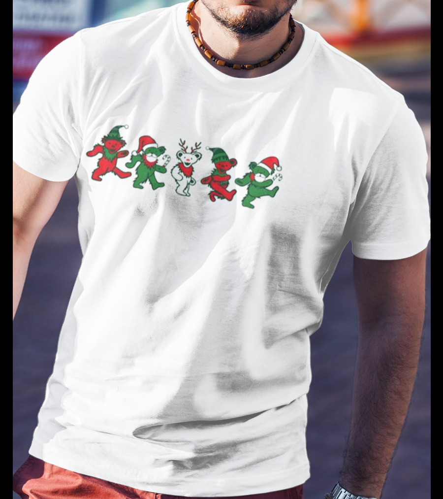 Grateful Dead Dancing Bears Christmas Santa Reindeer Holiday Gildan T-Shirt