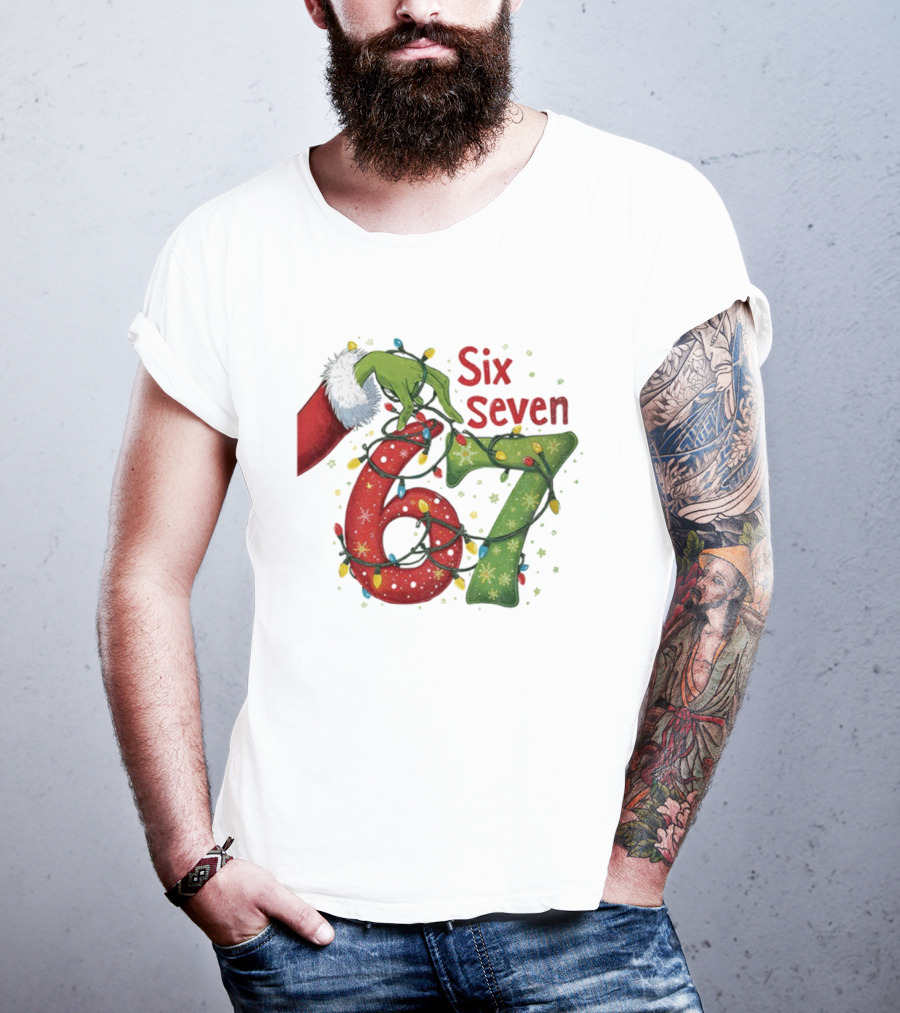 Merry Christmas 2025 Grinch Hand Six Seven Holiday Lights T-Shirt
