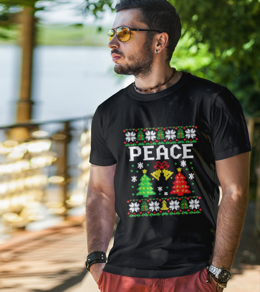 Peace Christmas Trees Snowflakes Matching Ugly Sweater T-Shirt