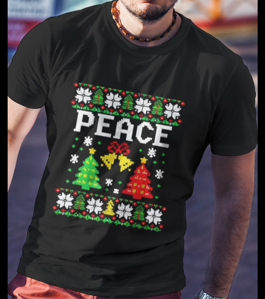 Peace Christmas Trees Snowflakes Matching Ugly Sweater T-Shirt