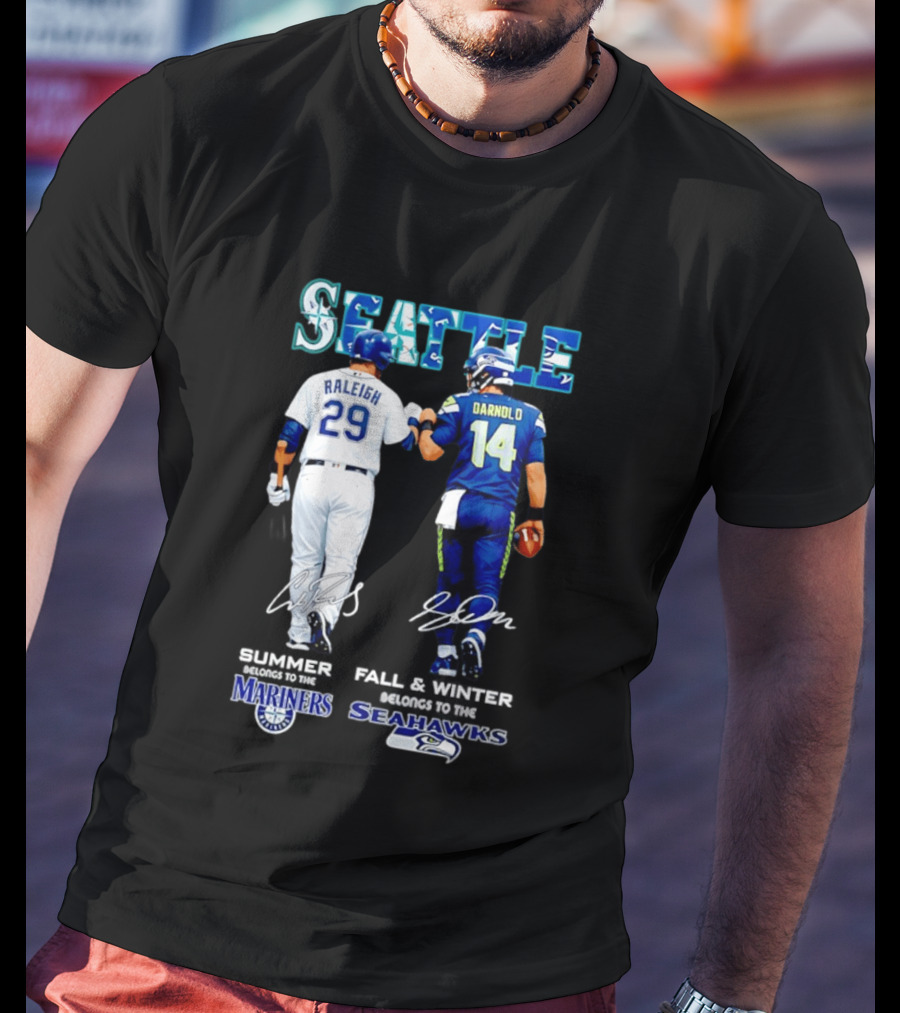 Seattle Cal Raleigh Mariners And Darnold Seahawks Fist Bump Summer Winter T-Shirt