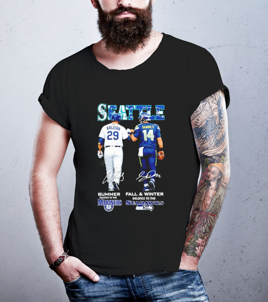 Seattle Cal Raleigh Mariners And Darnold Seahawks Fist Bump Summer Winter T-Shirt