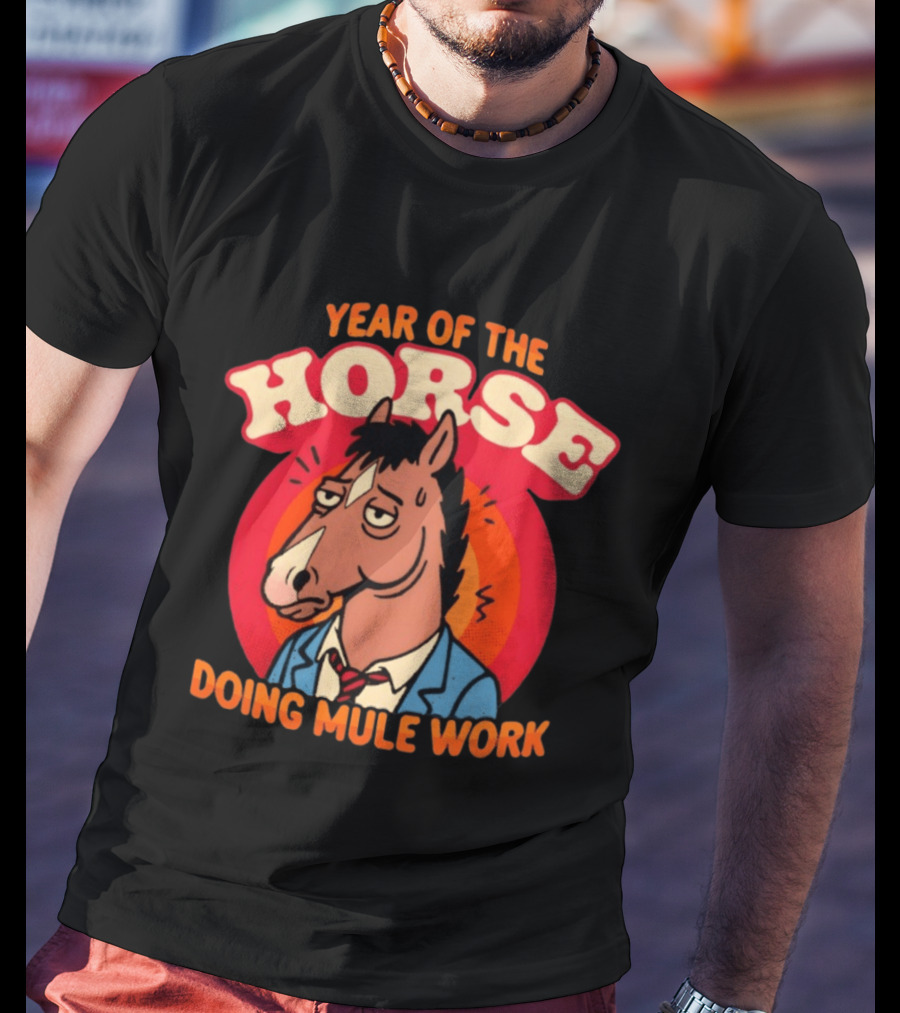 Year Of The Horse Doing Mule Work 2026 Retro Cartoon T-Shirt
