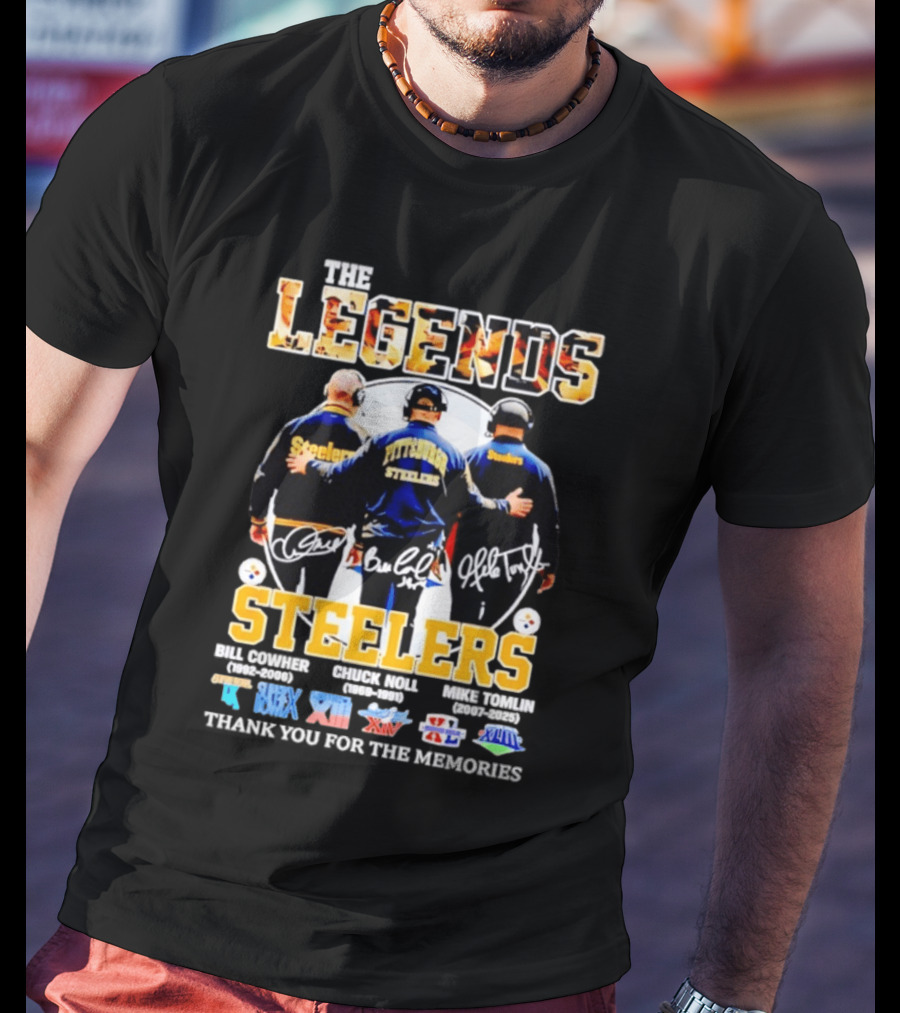 Pittsburgh Steelers Legends Bill Cowher Chuck Noll Mike Tomlin Thank You For The Memories T-Shirt