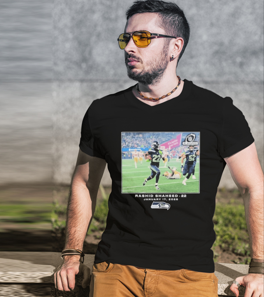 Seahawks Playoffs Rashid Shaheed Jan 17 2026 NFL Action T-Shirt