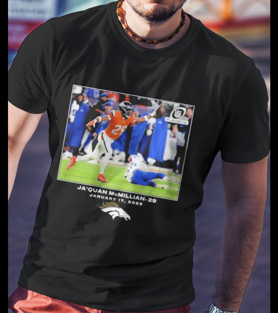 Denver Broncos Playoffs Ja'Quan McMillian 29 Action T-Shirt