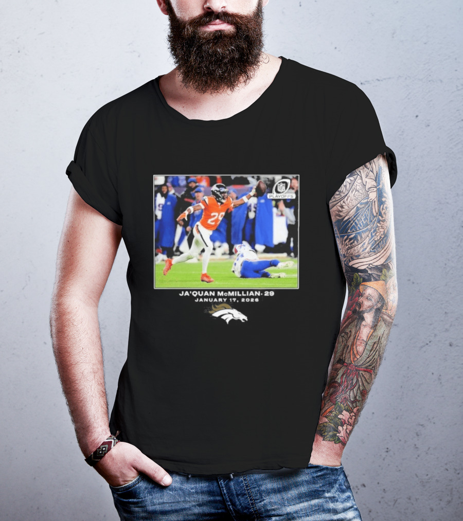 Denver Broncos Playoffs Ja'Quan McMillian 29 Action T-Shirt