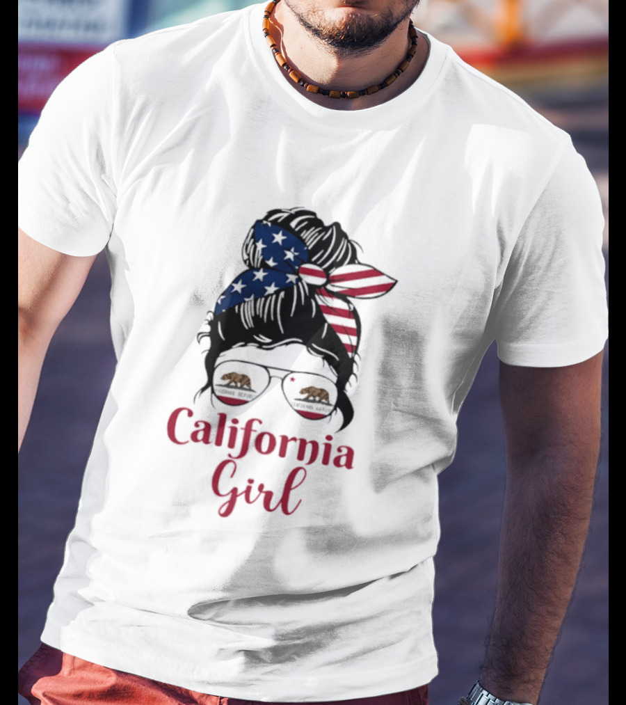California Girl Sunglasses Bear Bandana Stars Stripes T-Shirt