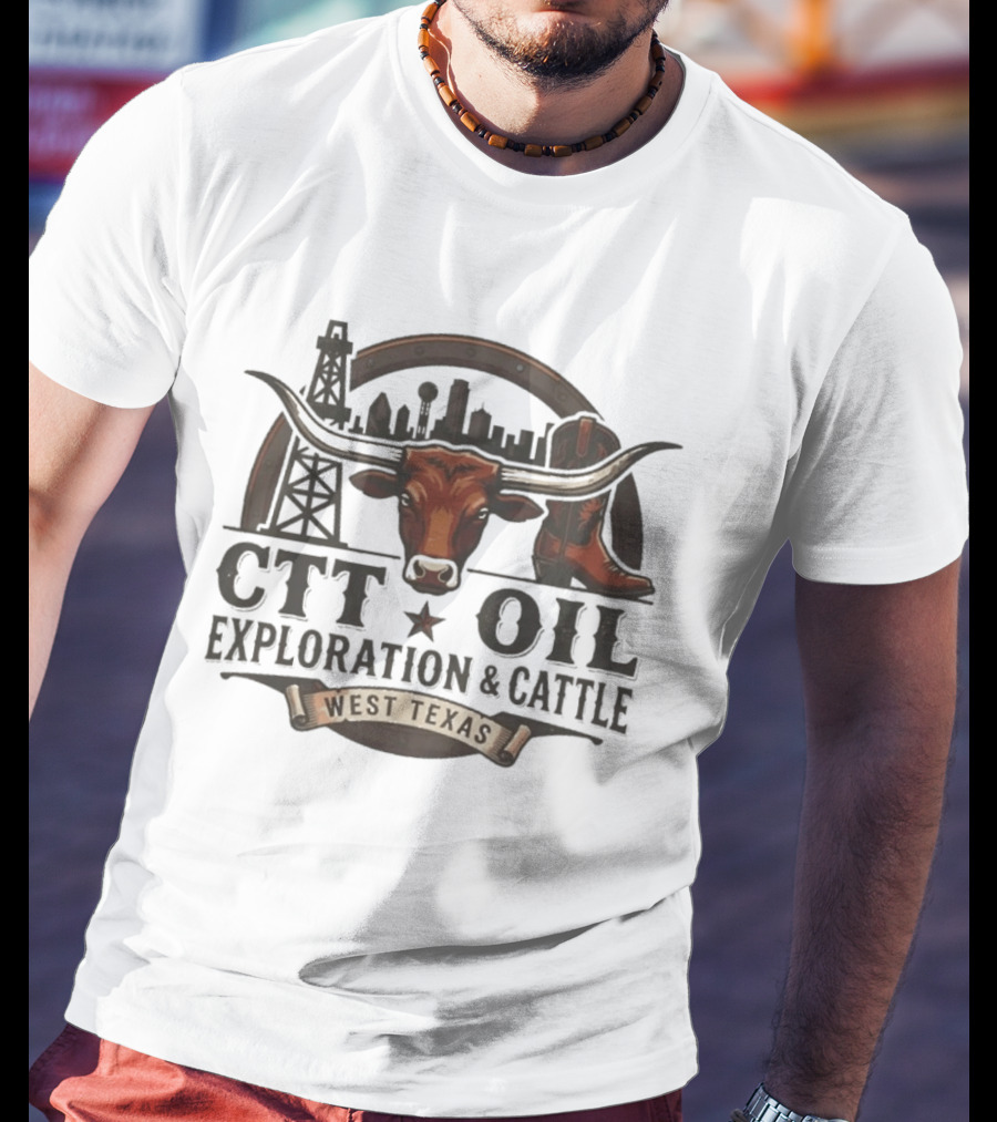 CTT Oil Exploration And Cattle Longhorn West Texas Oilfield Skyline Cowboys T-Shirt