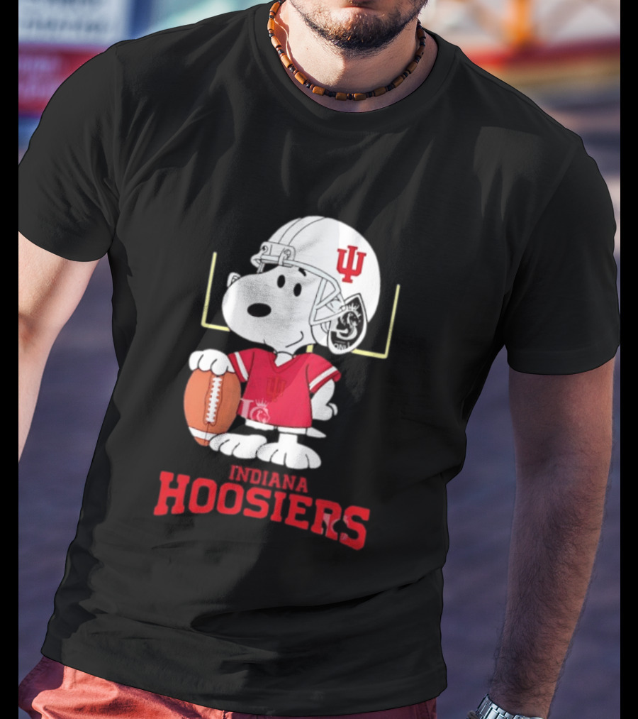 Snoopy Indiana Hoosiers Football Helmet Jersey Football Field T-Shirt