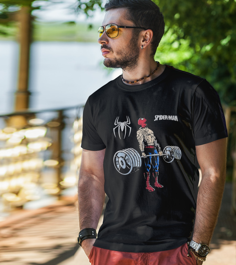 Spider Man Deadlift Superhero Workout Strength Fitness T-Shirt