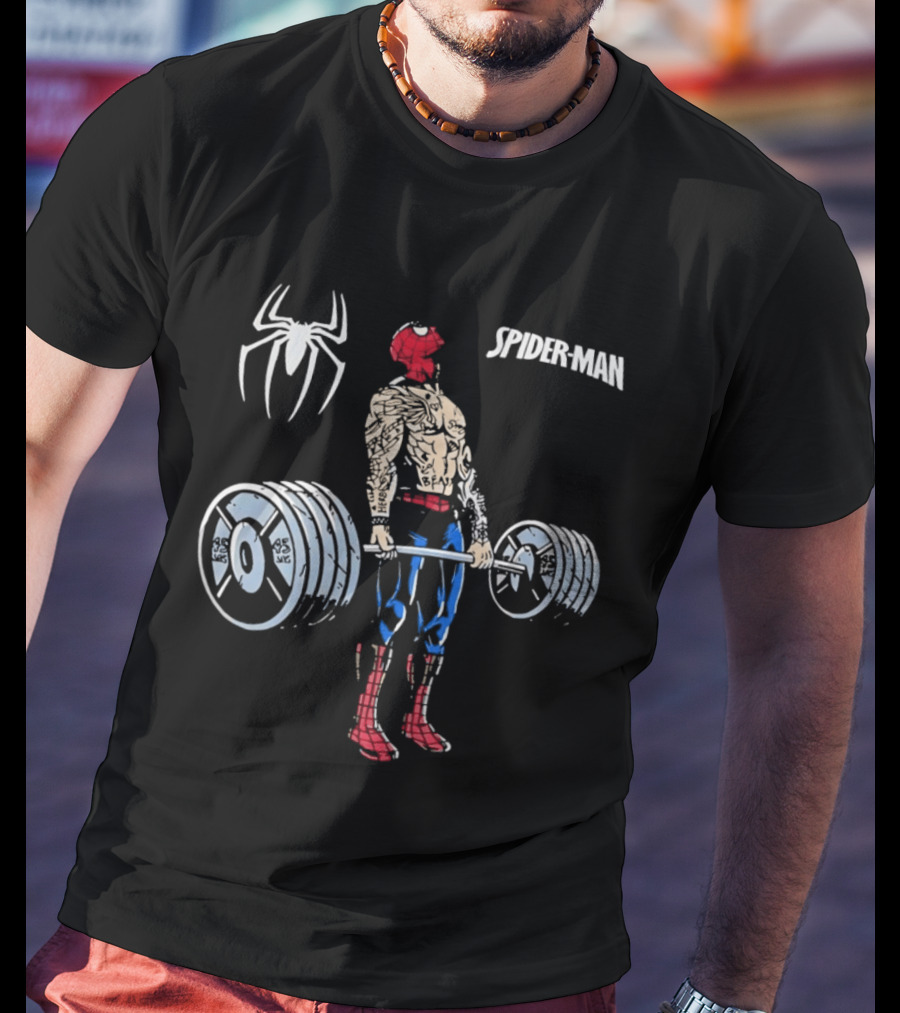 Spider Man Deadlift Superhero Workout Strength Fitness T-Shirt