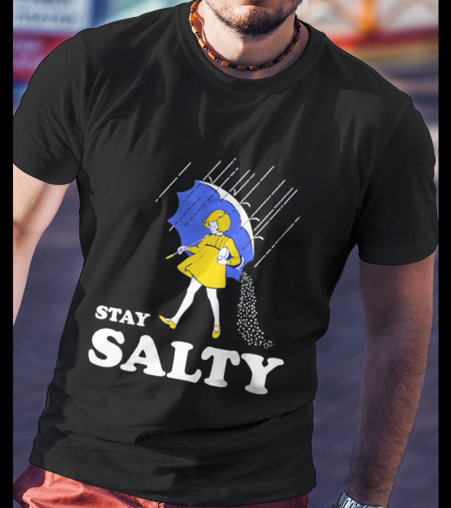 Stay Salty Girl In Yellow With Blue Umbrella T-Shirt