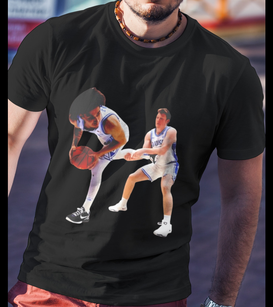 Kon Knueppel Grabbing Tyrese Proctor's Leg Duke Basketball T-Shirt