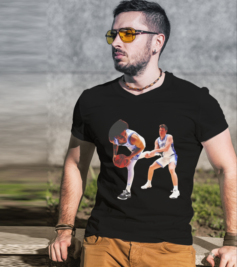 Kon Knueppel Grabbing Tyrese Proctor's Leg Duke Basketball T-Shirt